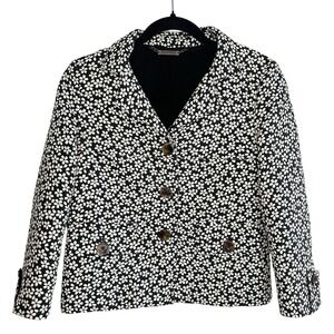 ATOS LOMBARDINI Italy Black White Cherry Blossom Floral Blazer Jacket IT 40 US S
